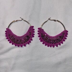Lilly Pulitzer Vibrant Pink Beaded Hoop Earrings